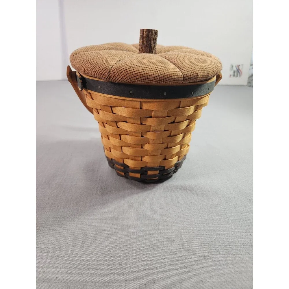 Longaberger 1999 Daisy Basket Handwoven with Fabric Pumpkin Lid & Handle Decor